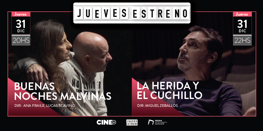 INCAA_Argentina's tweet photo. #JuevesEstreno I Nos quedamos en casa y seguimos llevándote los estrenos nacionales a través de @CINEAR_.
Este jueves 31, mirá:
► Buenas noches Malvinas, de Ana Fraile y Lucas Scavino
► La herida y el cuchillo, de Miguel Zeballos
+info: https://t.co/KoMOA7dQtR
@CulturaNacionAR https://t.co/6BelfURyRR
