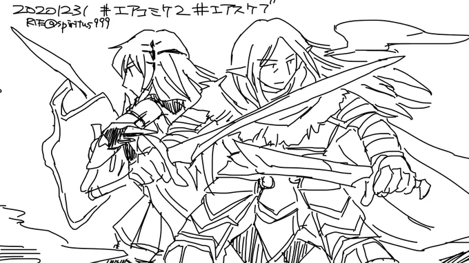 #エアコミケ2 #エアスケブかわうそ?()さんのリクエストで「D&amp;Dでのダークエルフ二刀流レンジャーで英雄ドリッズト・ドゥアーデン&黒豹グエンワイバーと剣ミルが背中合わせで、強敵と戦うシーン」お時間の都合上無料クオリティです 