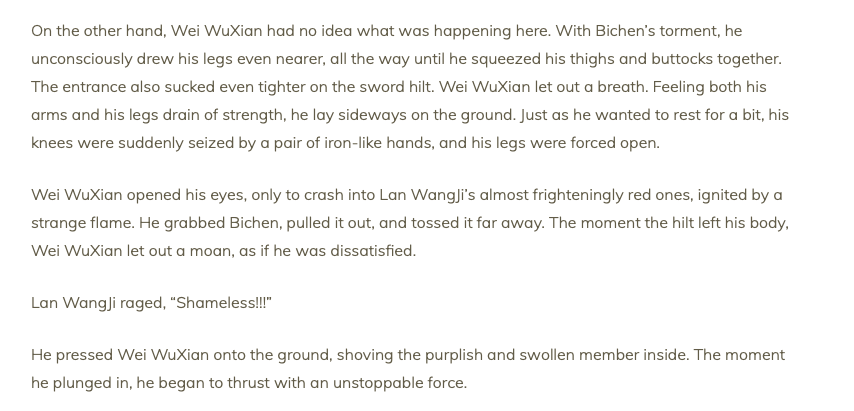119. at this point of collecting screenshots, i had to pace around my room. must i elaborate?? how can anyone read 119 and think that lwj has ever been capable of holding back or not letting go during sex?? he tries for 5 seconds and then ends up spanking yiling laozu!!!! so good