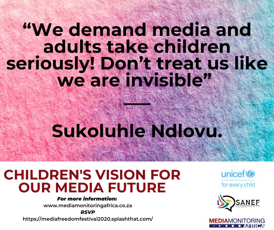 MediaMattersZA's tweet image. Media Freedom Festival 2020!

Here are some views on Children and the media!

#MFF2020