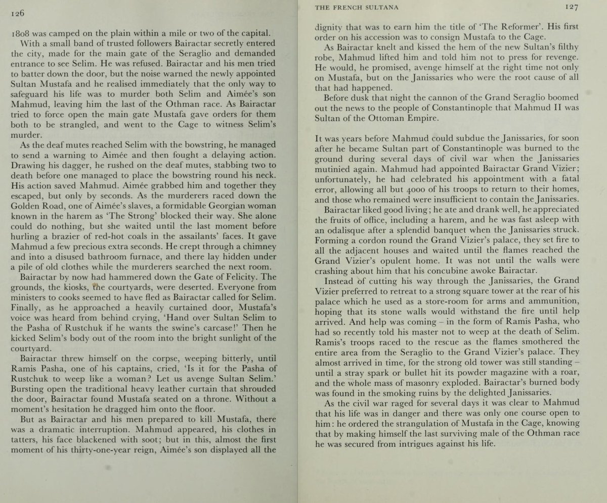 The Janissaries went to kill Selim and his cousin (son of his possible lover). He fights them off long enough for the cousin, Mahmud, to escape, killing two deaf mutes. They chase Mahmud and get hot coals thrown at them by a strong female Georgian slave. Mahmud ends up sultan.