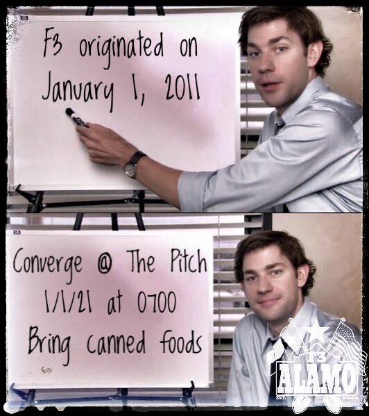 F3theAlamo's tweet image. 👀 Calling all San Antonio men! Olmos Soccer Fields. 1/1/21 at 0700. Start the new year off right by working out, and giving back to the community with a canned food drive. 🎉