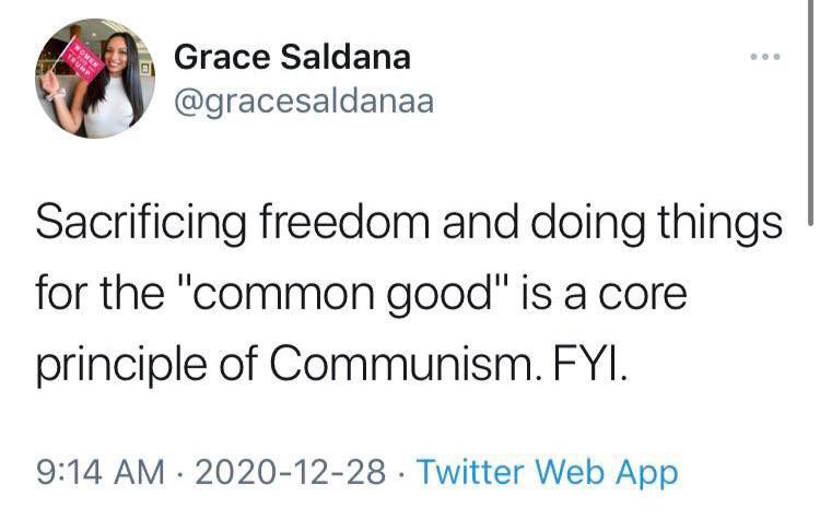 mabarnier's tweet photo. Para su información: Sacrificar la libertad y hacer cosas por el “bien común” es un principio básico del comunismo #DictaduraSanitaria #dictaduraenfase2 #GreatReset #WAKEUP https://t.co/cspGTmzpDw