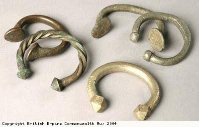 And copper was also crucial to the third apex of the Triangular Trade, in Africa. Copper or bronze bracelets known as manillas had for hundreds of years been the main form of currency in West Africa.