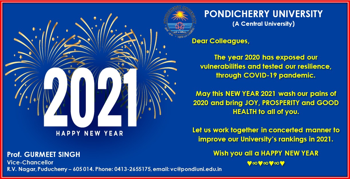 Pondicherryuniversityvc Greetings For Happy New Year 21 Prof Gurmeet Singh T Co Omxdgrt4ll Twitter