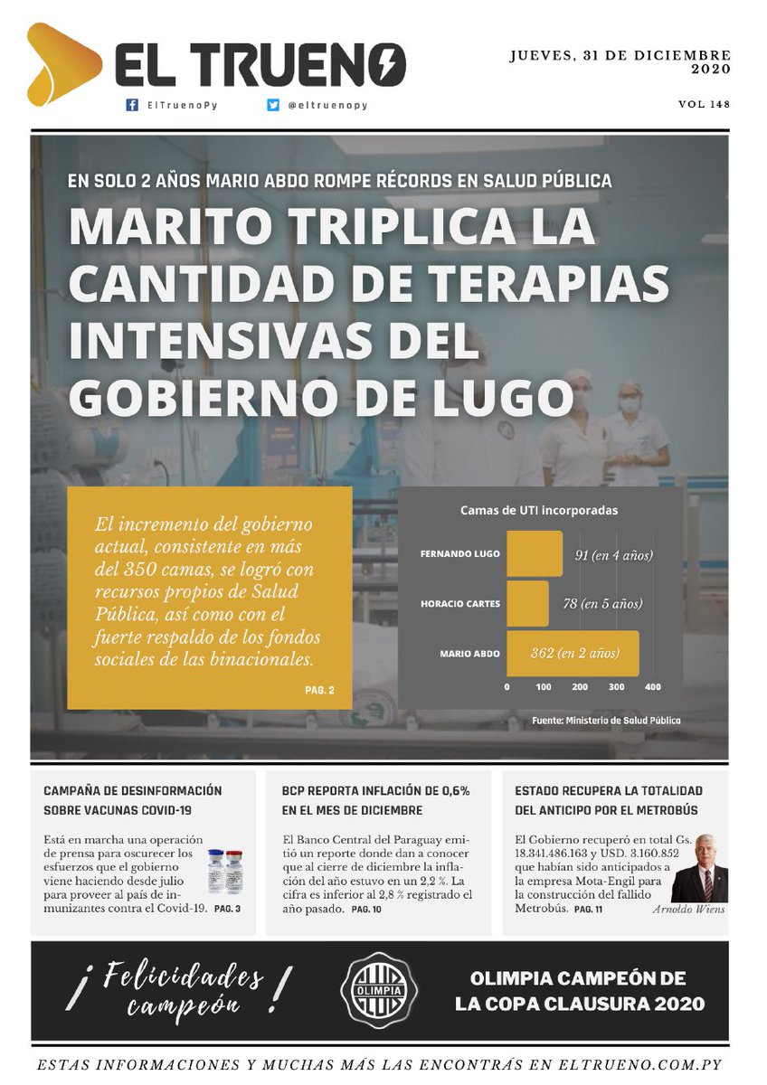 eltruenopy's tweet image. 🗞 ¡Buenos días! Esta es nuestra tapa de hoy jueves 31 de diciembre. ¡Hojeá nuestra edición digital!📲 issuu.com/el-trueno/docs…
