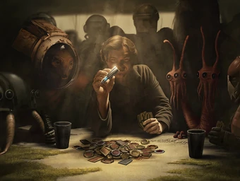 Han Solo spends New Years playing in a Sabacc tournament. (He loses).