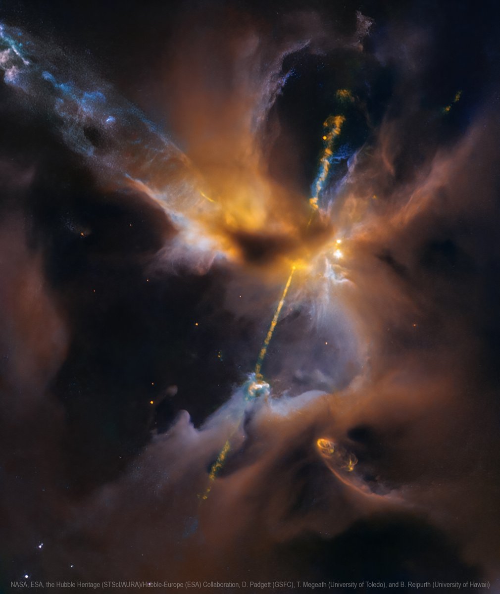 JPMajor's tweet photo. This is a processed Hubble image of Herbig-Haro object HH24 in the Orion B molecular cloud complex, located 1,350 light-years away. Read more about this star-forming structure at https://t.co/tnE7dkDrJf https://t.co/YtmpCGAqFP