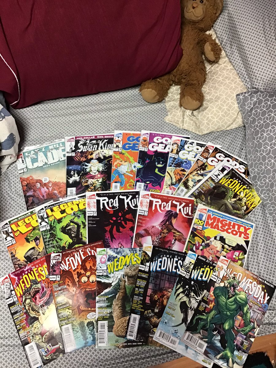 BrendaRubin74's tweet photo. @ALTERNACOMICS  Nigel hiding in the back while I show off my collection https://t.co/js8fUd1jMO