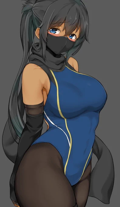 #今年も残りわずかなので今年一番伸びた絵を貼る見た絵描きさんも強制でやる競泳水着+マスクと競泳水着クノイチのマオちゃん 