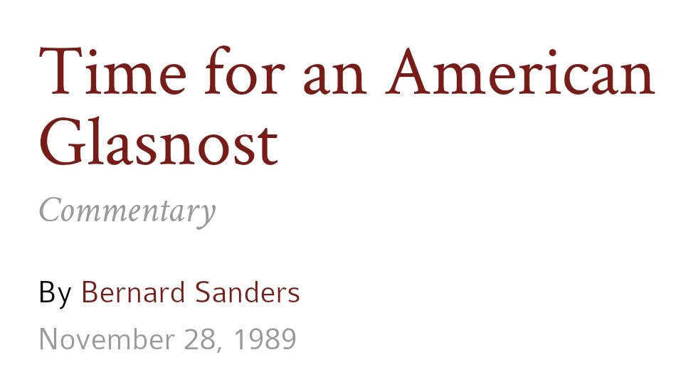 31 years ago,  @BernieSanders called for an American 'glasnost,' "a soul searching for our own basic truths, a major debate over our current values, an honest analysis of the real structure of our society." 2020 was as close as we've ever gotten to this. https://bit.ly/3pEDvkC 