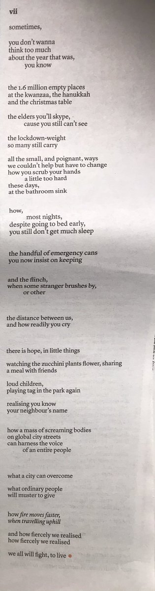 The last section of my poem ‘fire moves faster’ in the summer edition of <a href="/SatPaper/">The Saturday Paper</a>. I hope everyone has a better 2021 x