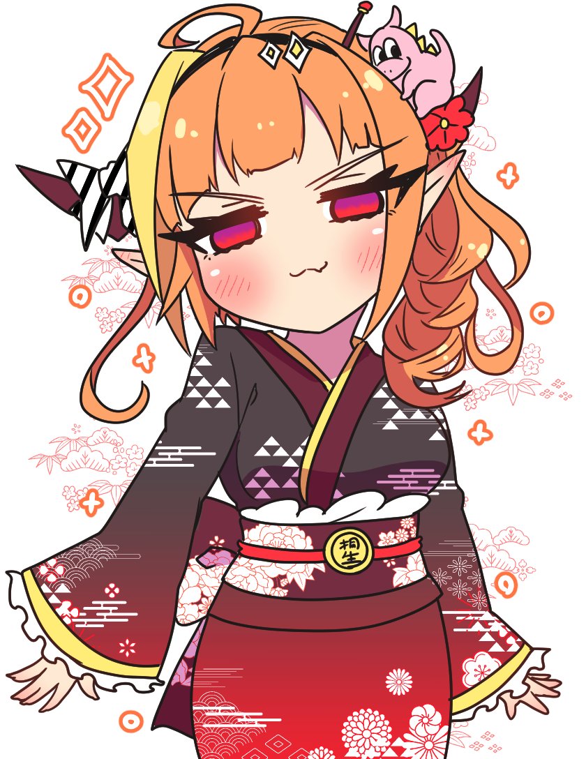 kiryu coco 1girl kimono japanese clothes horn ornament horns blonde hair pointy ears  illustration images