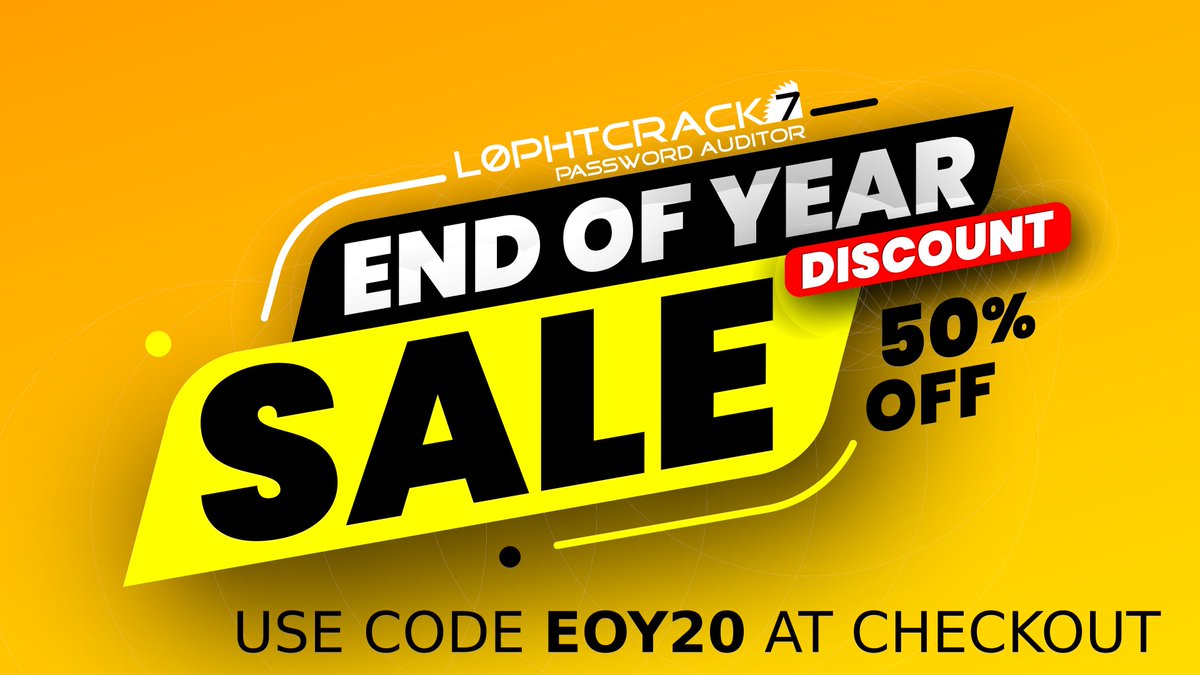 L0phtCrackLLC's tweet image. It's the end of the year and we have too much LC7 in stock! All LC7 inventory must go!

Today's your last chance to save big $$ on LC7!

Use code EOY20 at checkout on l0phtcrack.com to save 50%!