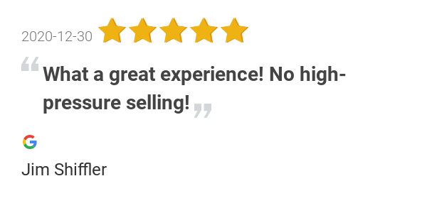 New 5.0-star Review: "What a great experience! No high-pressure selling! We worked with Jordan Grimes (sales),...
