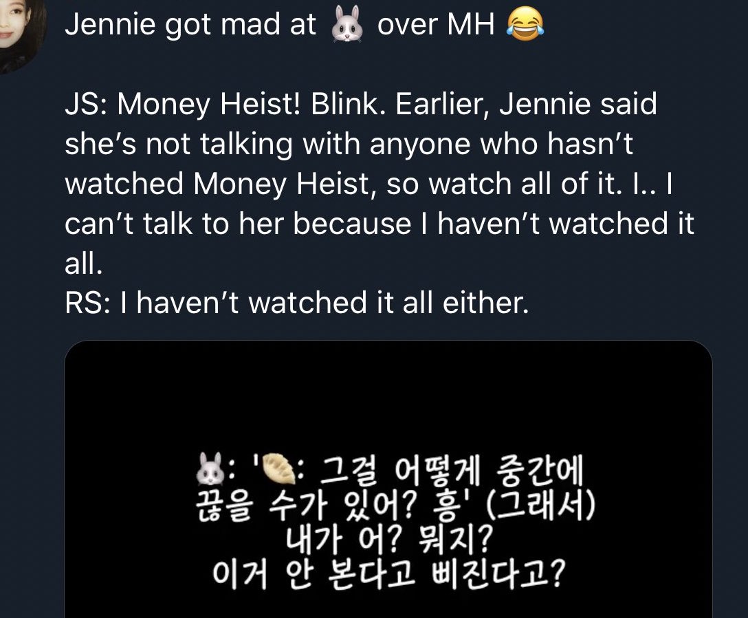 Jennie’s sulking because Jisoo stop watching Money Heist in the middle 