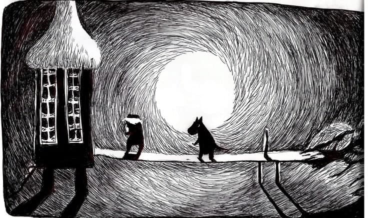 My idea was to try to combine the feeling of Tove Jansson's earlier ink drawings with the cartoon style from the '90s animations.I forgot which episode this is from, sorry! maybe someone can identify it please?