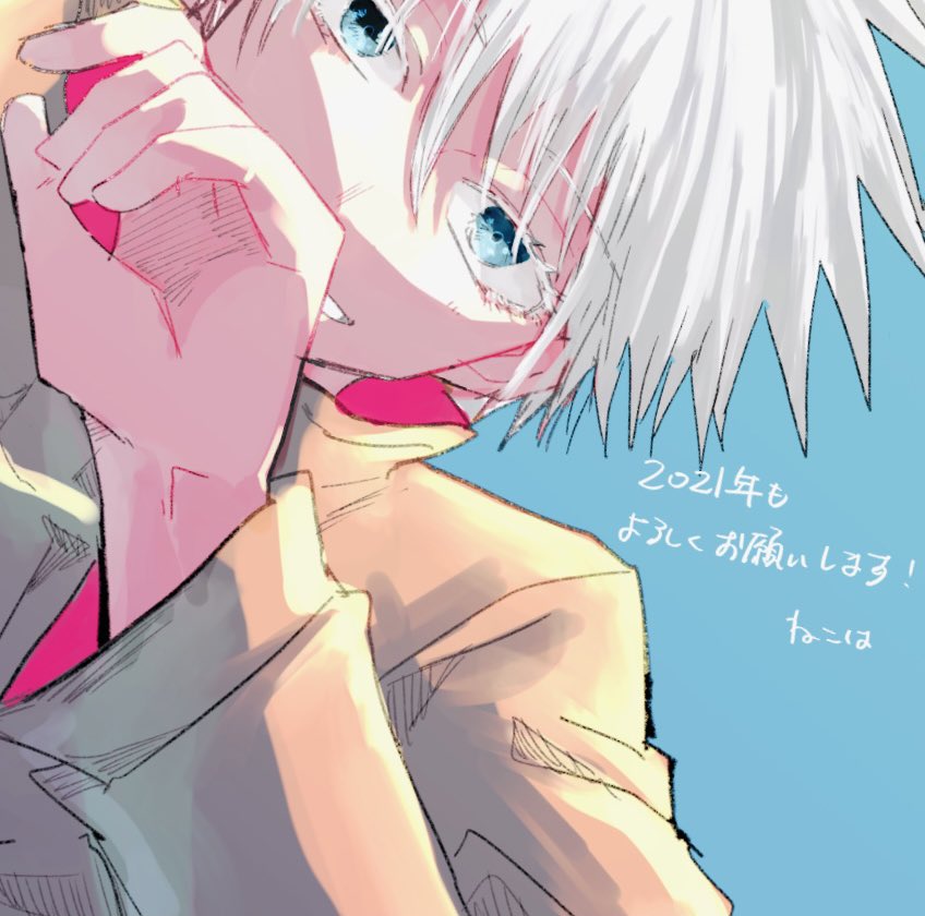 solo 1boy male focus white hair blue eyes looking at viewer blue background  illustration images