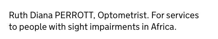 VCOptometry's tweet image. We are SO PROUD to announce that our managing optometrist, Ruth Perrott, has been recognised in this years New Years Honours list, in recognition of her work in collecting/sorting/dispensing your secondhand glasses in Africa (a passion for 30 yrs)! #MBE #NewYearsHonoursList 😁