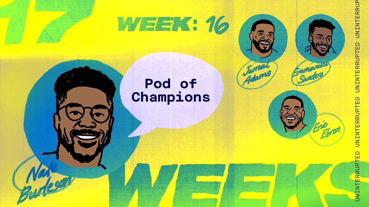 17WeeksPod's tweet photo. All 3 members of our squad are DIVISION CHAMPS 🔥

Join the celebration on @17WeeksPod w/ @Prez @Ebron85 and @ESanders_10 

Hosted by: @nateburleson 

Listen 🎧:

@SIRIUSXM: https://t.co/db4jSOxVEH
@pandoramusic: https://t.co/70045nMpld
@ApplePodcasts : https://t.co/JTSINA6ogx https://t.co/zYqKjVGHii