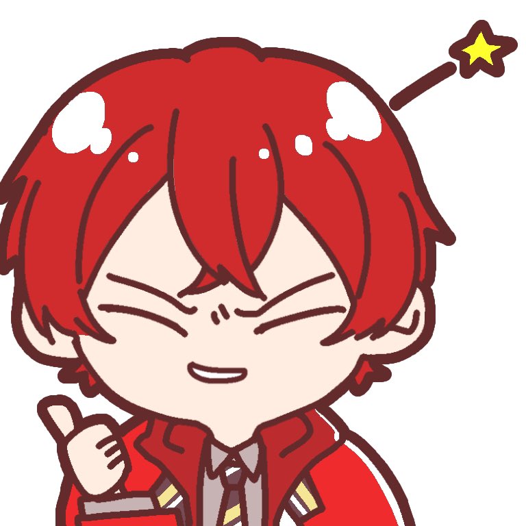 1boy male focus thumbs up red hair closed eyes red jacket chibi  illustration images
