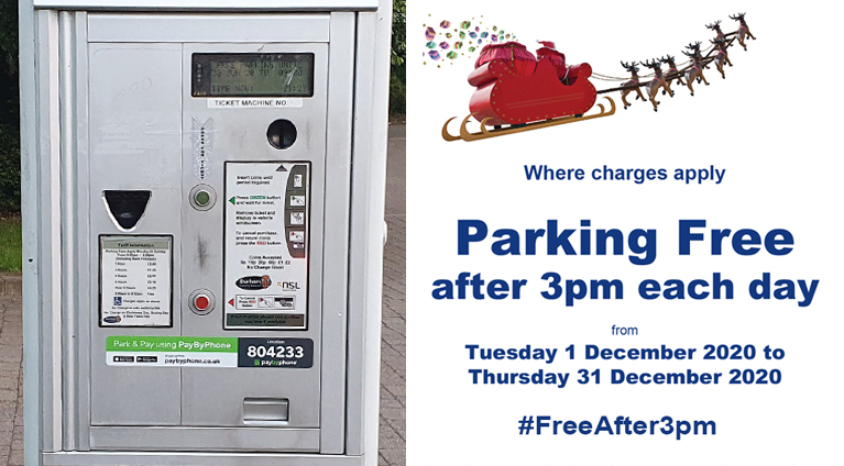 DurhamCouncil's tweet photo. Today is the last day of our #FreeAfter3 parking offer. It allows you to park FREE after 3pm every day in council owned car parks throughout December. (Does not apply to our park and ride sites) Find out more: https://t.co/2NSpzeeWhe https://t.co/QGOXXKKnrG