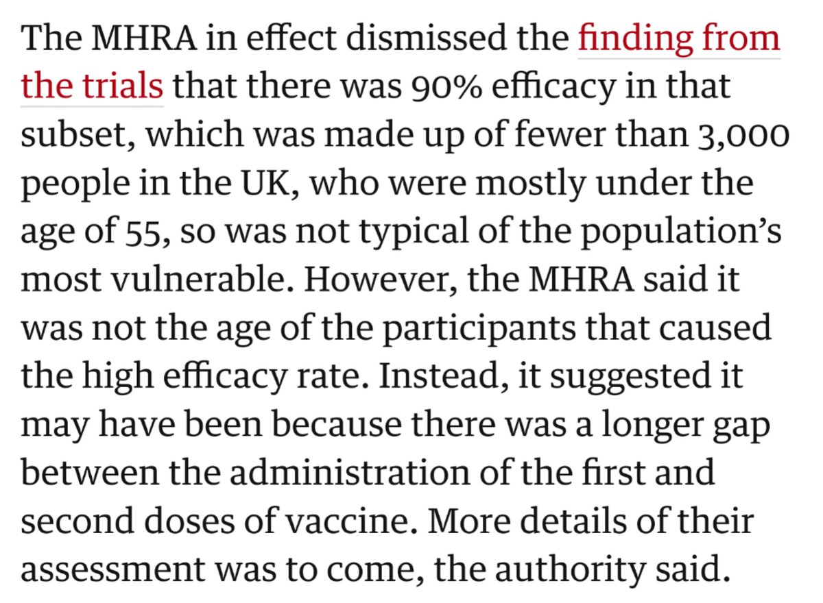 And, frankly, @MHRA's statements on the  @UniofOxford/ @AstraZeneca  #vaccine are rather vague and evasive: https://www.theguardian.com/society/2020/dec/30/oxford-astrazeneca-covid-vaccine-approved-by-uk-regulatorPUBLISH THE DATA, FFS!The two vaccines are nothing like the same, and cannot be treated as if they are; whatever happened to " #FollowTheScience"?