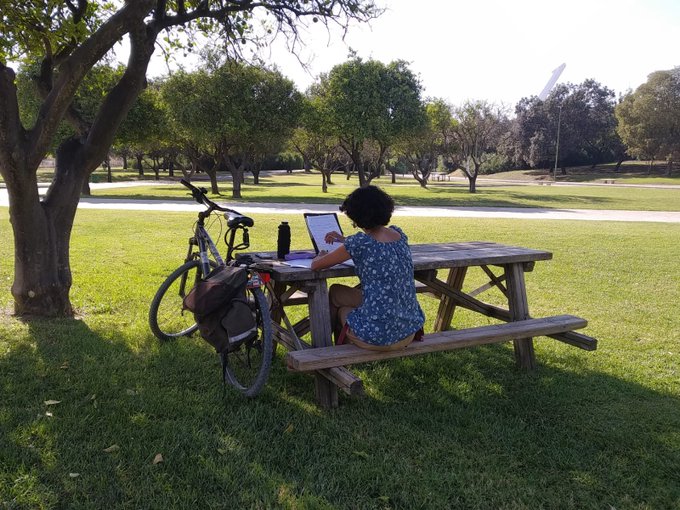 #ParqueAlamillo un lugar para paseos en bici, lectura, 
juegos, deportes y también un sitio ideal para estudiar con aire puro, mucha tranquilidad y muy bajo riesgo de #COVID19
<a href="/JuntaSevilla/">Junta Sevilla</a>  <a href="/FomentoAND/">Consejería de Fomento de la Junta de Andalucía</a>