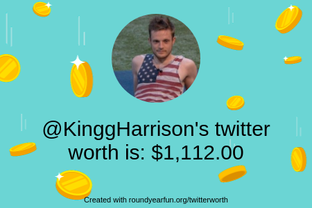 KinggHarrison's tweet photo. My Twitter worth is: $1,112.00

Find yours with https://t.co/CesnqHZTyb

⠀ https://t.co/Drfp3mei4X