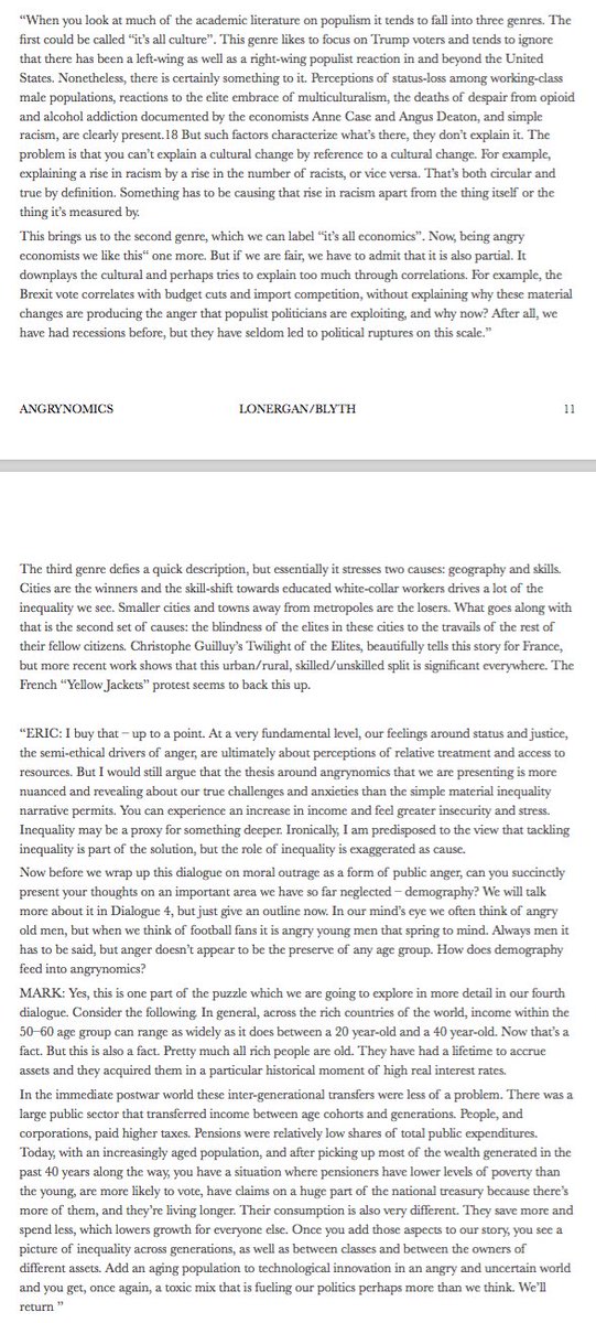 "Angrynomics" - I really like Lonergan&Blyth. I have a dedicated folder of them on my computer. The book is written as a conversation between them. It is like eating a table full of delicious side-dishes. Odd Lots has an episode featuring Mr.Lonergan which could give you a taste.