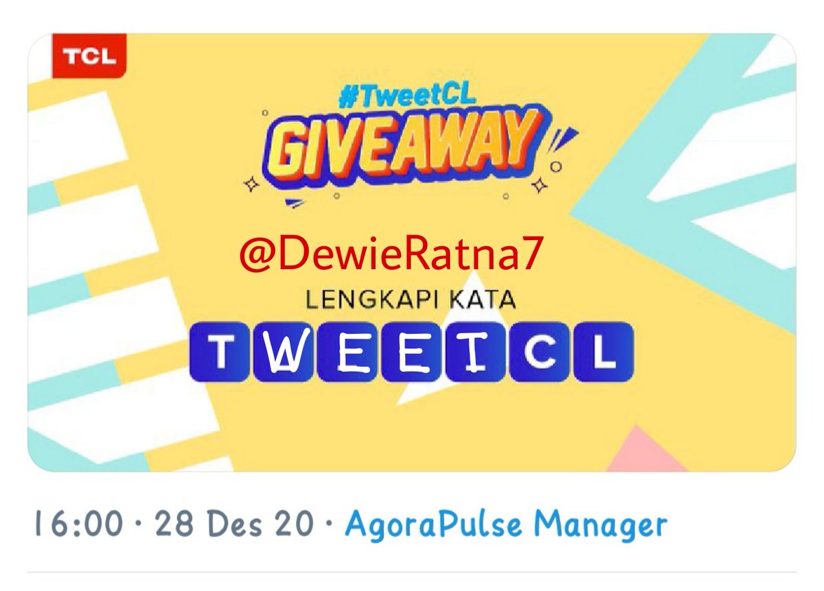 ratnad24's tweet photo. @tclelectronicid Jawabannya : TWEETCL
Yuk gaeas follow @tclelectronicid
Dan ikutan GAnya ya
@halloariess
@rahayu_dwc
@Yuanapertiwi1
#TweetCL #TCL #TCLIndonesia #TCLSmartLiving https://t.co/ff54BP0lgv https://t.co/KgTYHND0SX