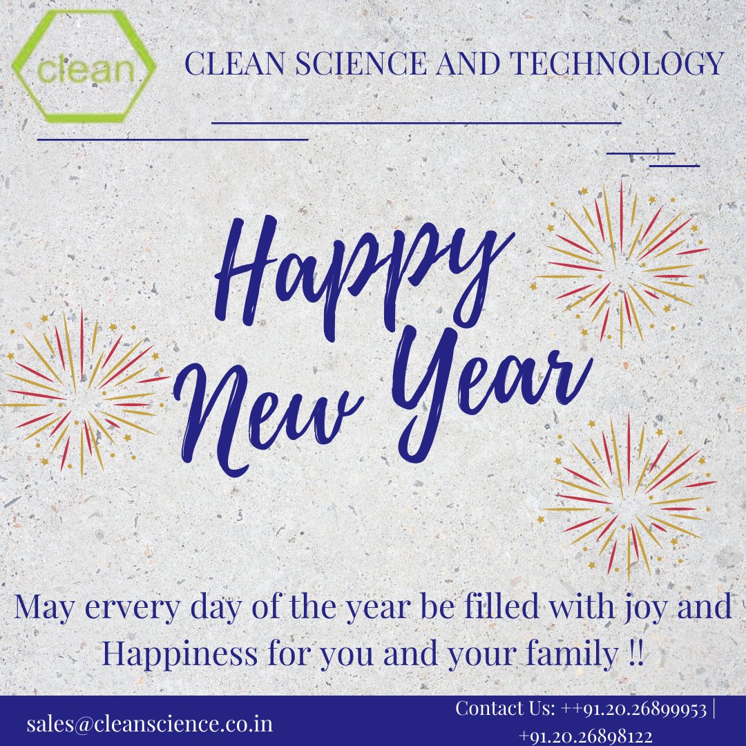 Clean Science and Technology Team Wishes Everyone Happy New Year!!

Visit : cleanscience.co.in

#Manufacturer #Supplier #Newyeareve2021 #Joy #Festival #party