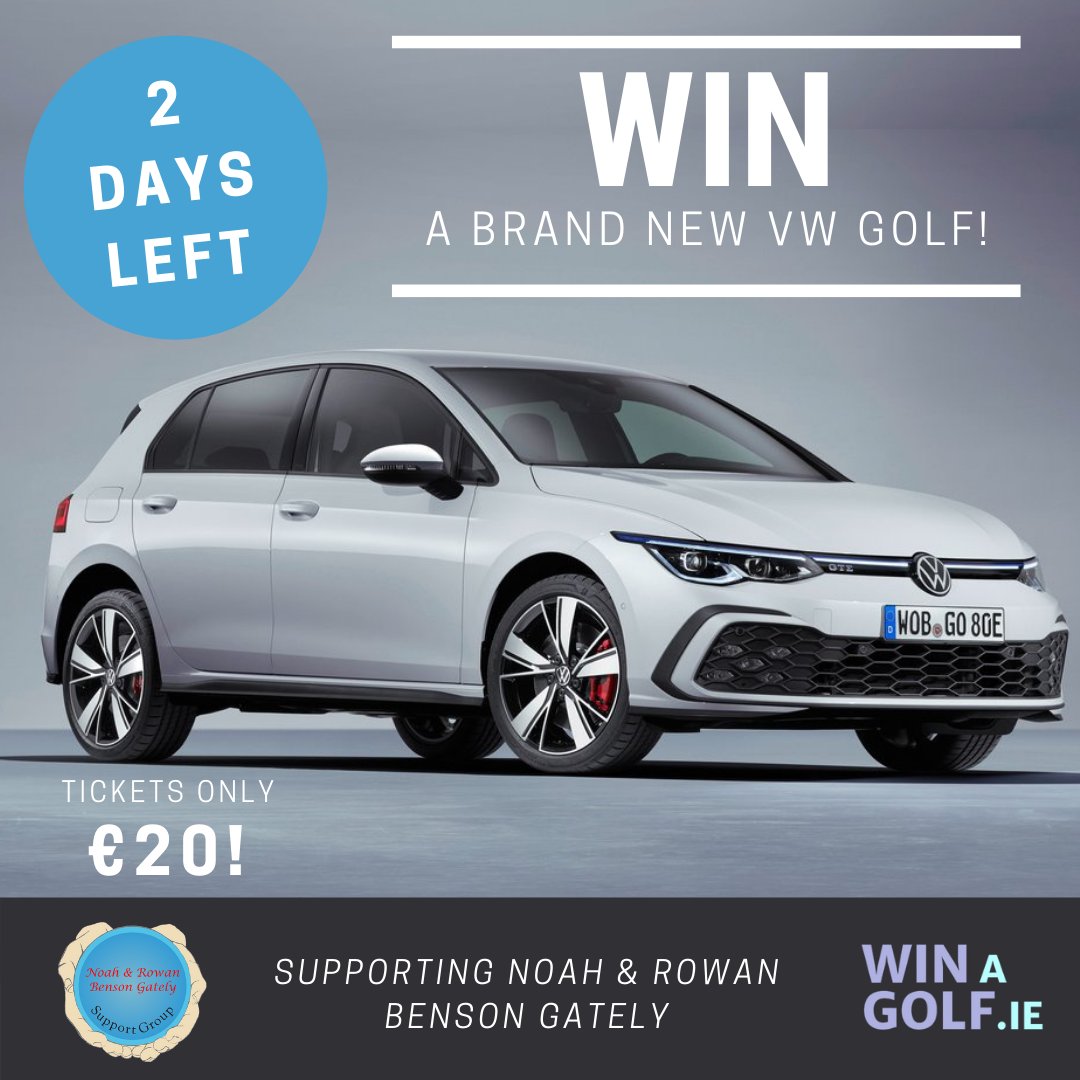 WinAGolf1's tweet photo. Have you been thinking 'I need to get a ticket for the Win A Golf draw', but haven't? If so, you need to be quick... draw takes place on Jan 2nd! Buy yours for €20 in our Noah and Rowan Benson Gately Support Group fundraiser &amp; you could win a new VW Golf https://t.co/YK3wBomujO https://t.co/ucIcZzabW7