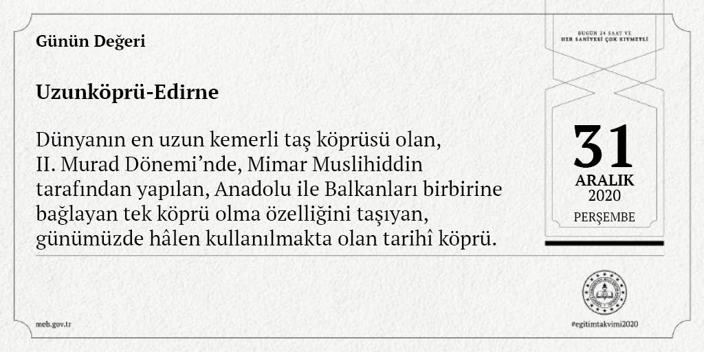 Günün Değeri 
Uzunköprü- Edirne
#egitimtakvimi2020
#ŞehrimizEdirne
<a href="/edirne_valiligi/">Edirne Valiliği</a> <a href="/Dr_Onderarpaci/">Dr. Önder ARPACI</a>