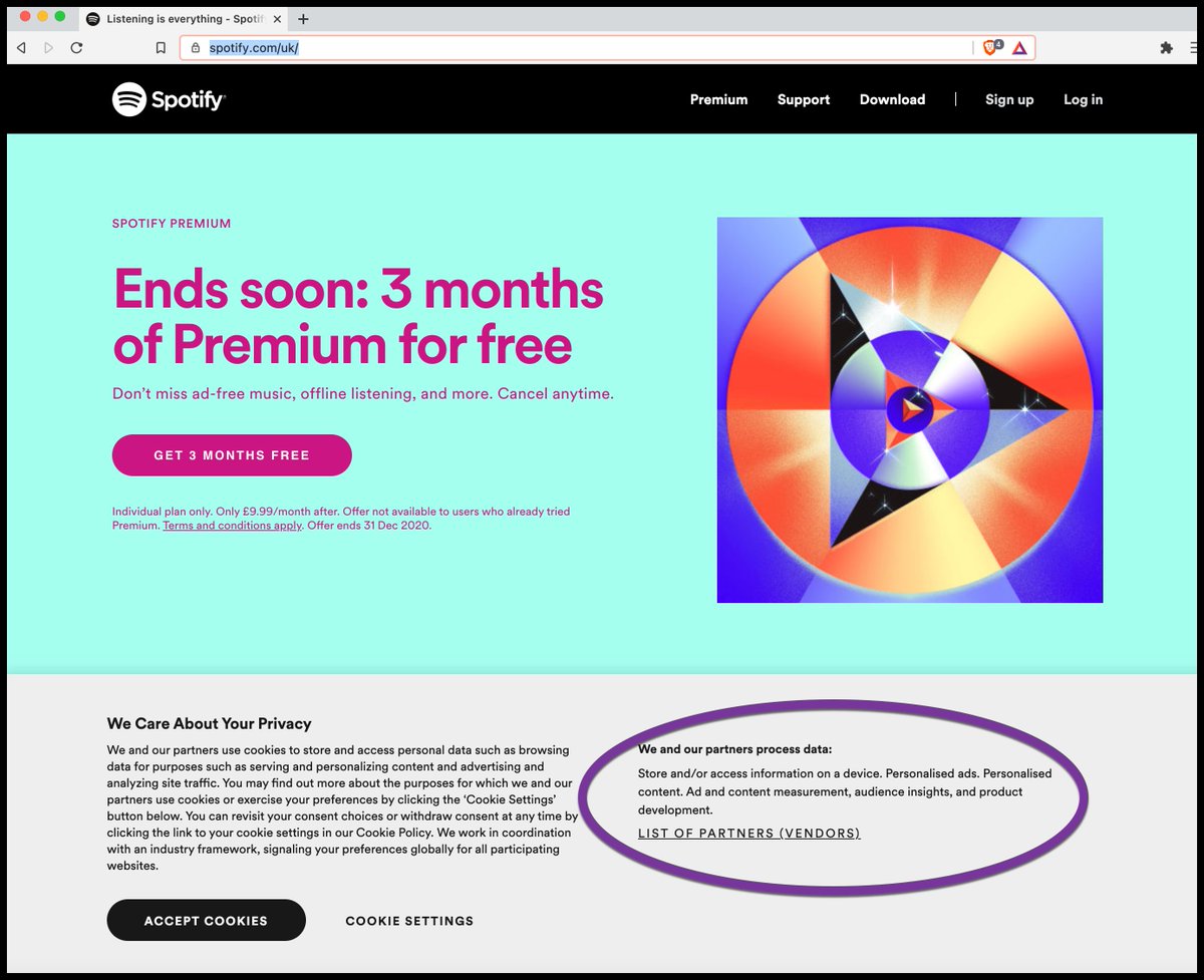 There's also the 'LIST OF PARTNERS (VENDORS). There are 246 third parties listed. ALL pre-ticked to 'allow' consent' - wither  #Planet49  The experience also means the privacy policy isn't easily accessible .. need to open the cookie policy then a link to the privacy policy