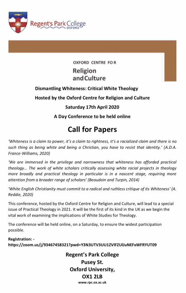 hodgehillvicar's tweet image. Please do consider &amp;amp; share this invitation to contribute to an online conference @RegentsOx on #DismantlingWhiteness #CriticalWhiteTheology with @AnthonyGReddie @jillmarsh23