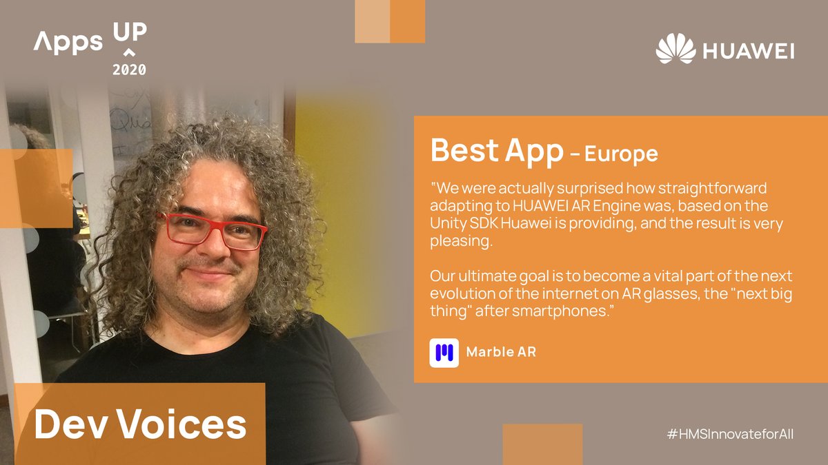 Huawei_devs's tweet photo. Another winner for #AppsUp2020 Best App category in Europe, Marble AR is a social network powered by augmented reality. Here's what its developers had to say!
#HMSInnovateforAll #HuaweiDevelopers https://t.co/TyDIOzvwyh