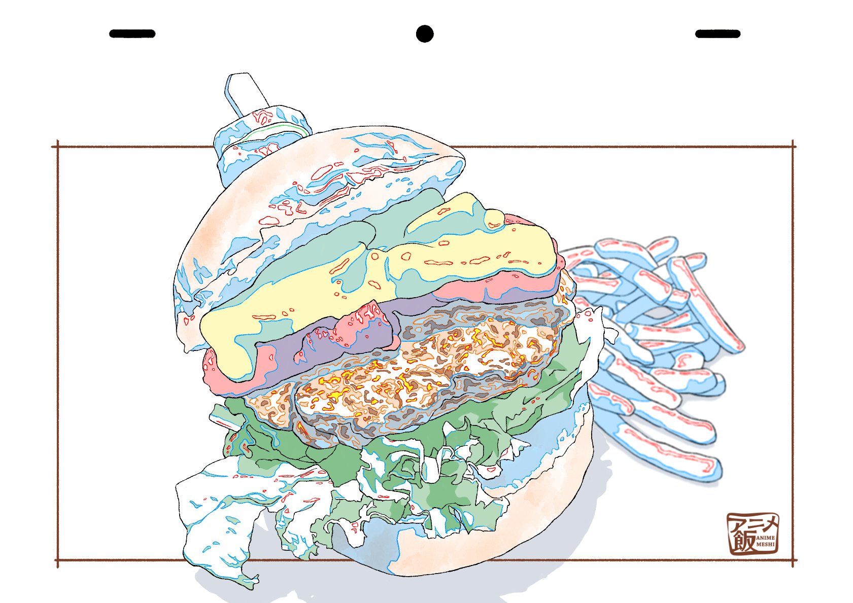 アニメ飯 ハンバーガー ラフ原と仕上げ処理 お肉の描き方は 衛宮さんちの今日のごはん に登場するハンバーグを参考してみた アニメ飯 T Co Cqdkcm1sgm Twitter