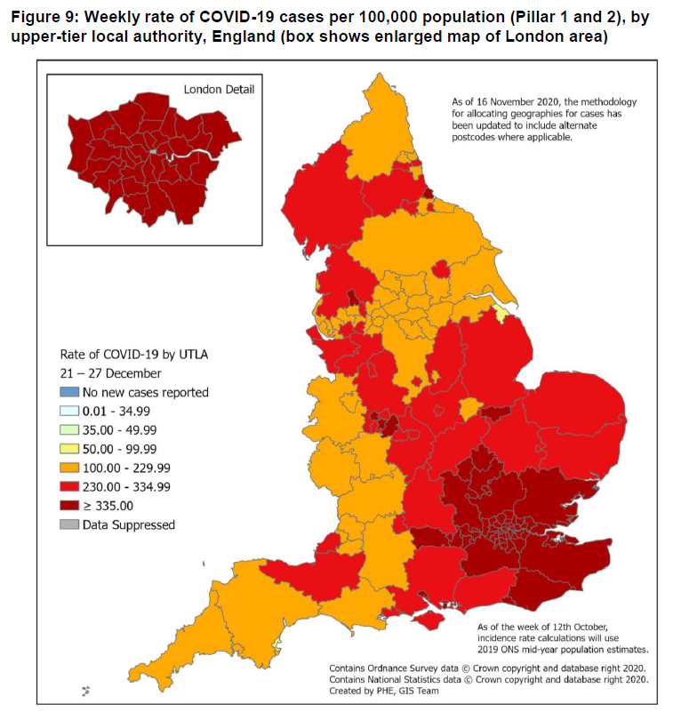 And a summary of where cases are being detected in England.