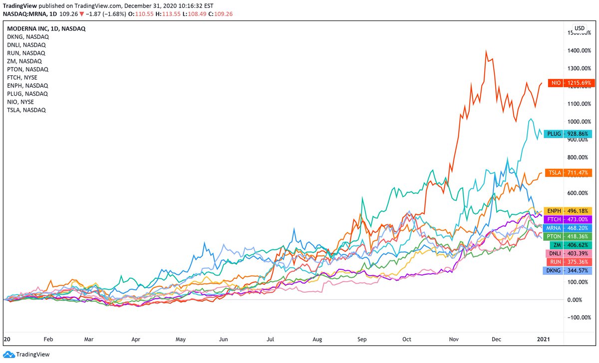 Tesla became a top 10 largest company by market cap.Work from home stocks emerged.Electric vehicle companies soared.SPACs made it mainstream.Gambling apps started to rise.