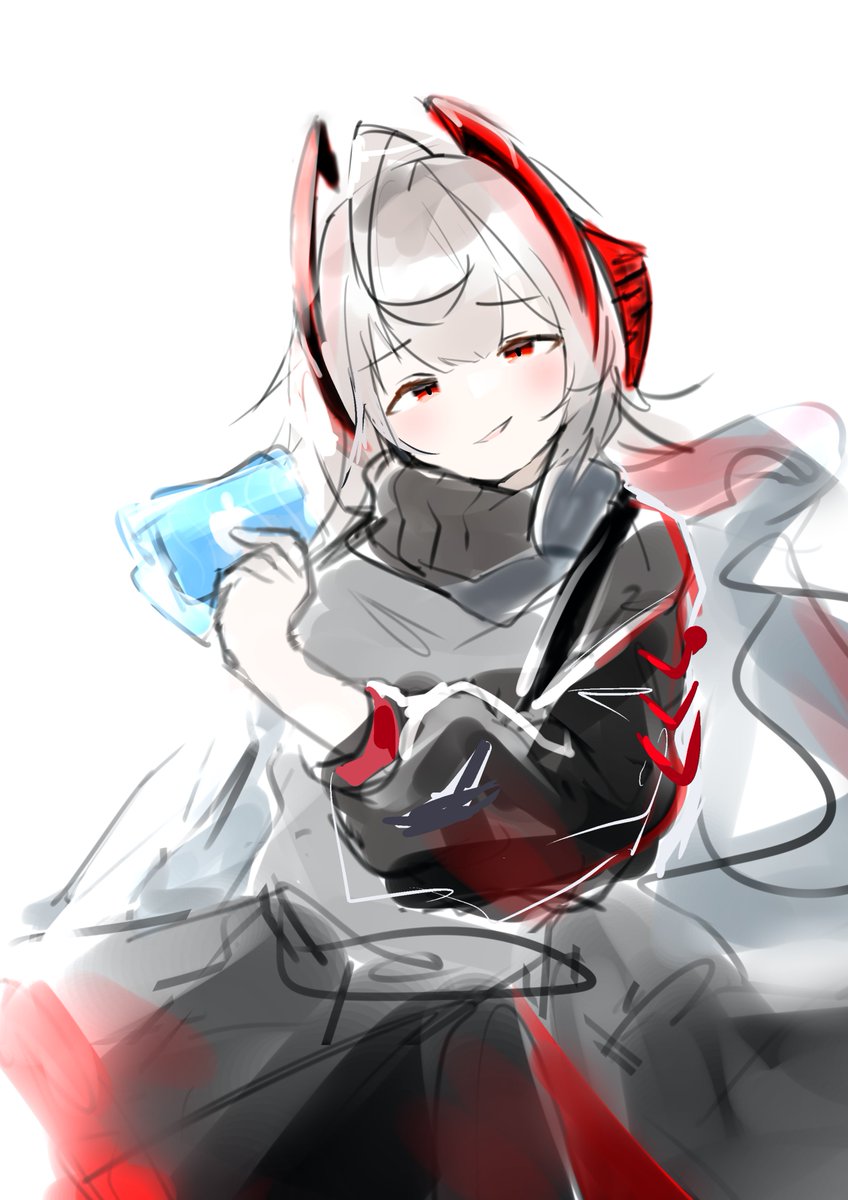 w (arknights) 1girl solo horns red eyes white background sketch simple background  illustration images
