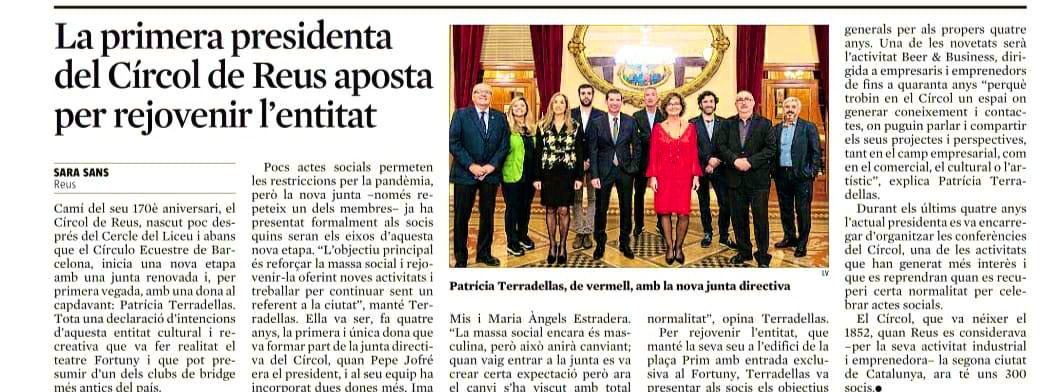 ElCircolReus's tweet image. Acabem aquest 2020 amb un nou article 📝 sobre la nostra presidenta @pterradellas i la nova junta a  @LaVanguardia @Sarasansca

⏰🎊Aprofitem per desitjar a tothom una molt bona entrada d’any! #elCircolReus