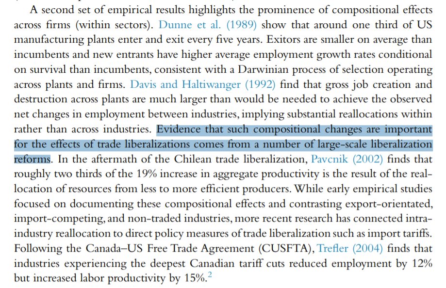 (6/n) In the process, resources (i.e. land, labour, capital) move away from less productive to more productive firms. It is this 'reallocation of resources' which not only increases overall productivity of the economy but also improves the country's export performance.