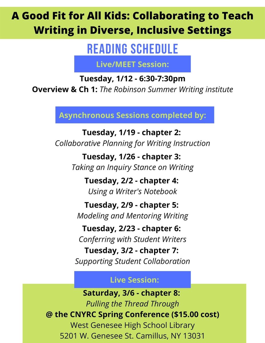 Join us for our 2nd book study, starting in a few weeks: A Good Fit for All Kids by Dr. Kelly Chandler-Olcott. Free for all <a href="/CnyCouncil/">CNYReadingCouncil</a> members (but only $20 to get your membership!). Register here docs.google.com/forms/d/e/1FAI… or message w/ Qs. <a href="/nysreading/">NYSRA</a> <a href="/MsFleming93/">Sarah Fleming, Ph.D.</a> @konewvine