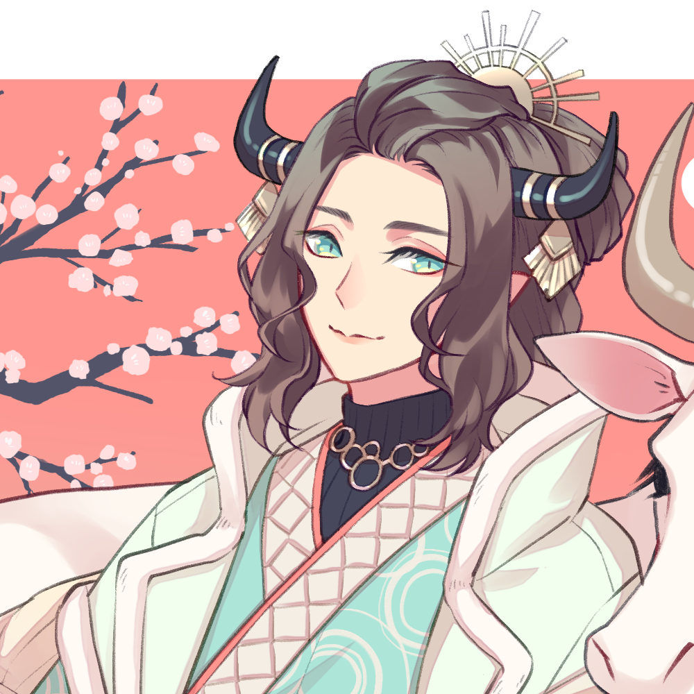 1boy horns male focus cow brown hair solo year of the ox  illustration images