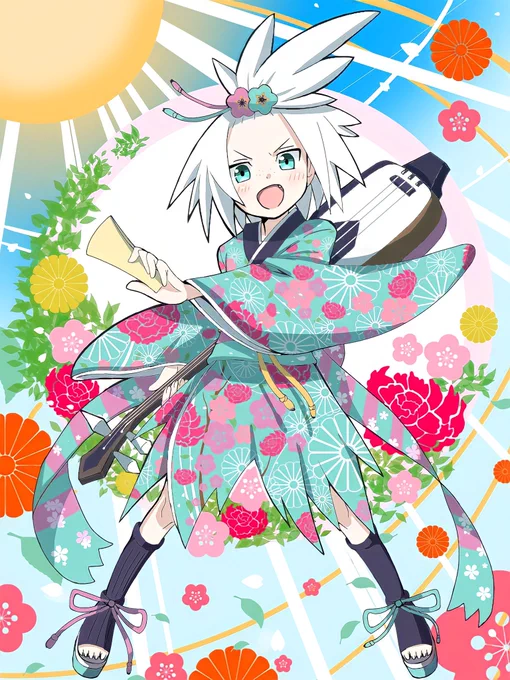 明けましておめでとうございまーす!!!! 2021年最初の絵はホミカ(ふりそでのすがた Ver2) 