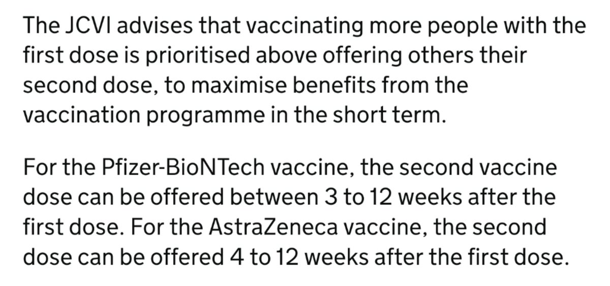 Somewhat alarmingly, the latest "advice" of the Joint Committee on Vaccination and Immunisation (​ #JCVI) on the  @pfizer/ @BioNTech_Group  #vaccine... https://www.gov.uk/government/news/jcvi-issues-advice-on-the-astrazeneca-covid-19-vaccine...DIRECTLY CONTRADICTS the unequivocal statements of the companies themselves: