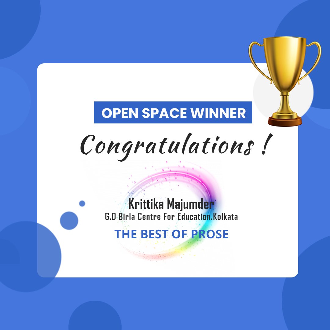 _YouthConnect_'s tweet photo. Open Space Winners are out 👏!
Congratulations Krittika Majumder on winning 'The Best of Prose'🎉 🎊 
 Check out her entry by downloading our December issue here:
https://t.co/dLjBQSAvuR
#youthconnect #ChildrensCommunityFoundation #contest #winners #competition #competition https://t.co/u2im2BowzE