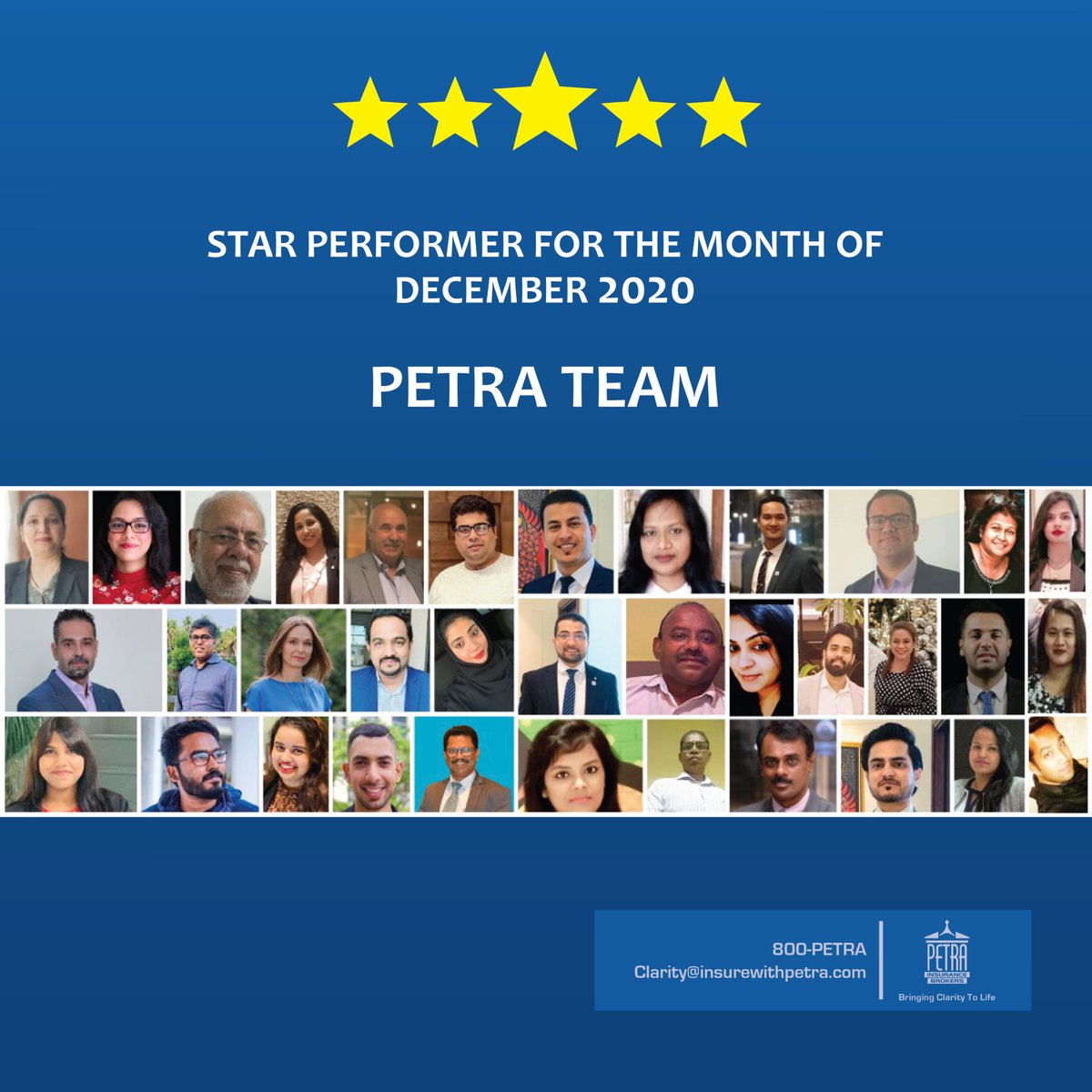 We couldn't have got to where we are today without our star performers! Thank you for embodying Petra's values, and here's to continued success in the future.

Ramzi Ghurani, Managing Partner

#successstories #insurewithpetra #dubai #starperformer #insurance