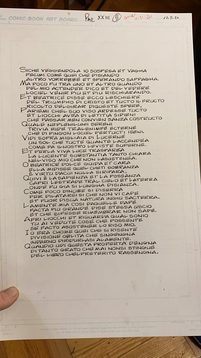 BlindBoyFrost's tweet photo. 1st proofed page of “Paradiso “ transcribed from the Codice Trivulziano 1080. 27 more to go. I’ve got about three hours to do it. Possible, if I don’t have to remake any pages due to catastrophic errors. Vediamo. #dailydante #scribelife #proofreading #manuscript #dante #paradiso https://t.co/kBS9FlwF5q